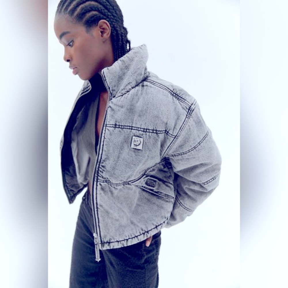 BDG Urban Outfitters Ash Denim Puffer Jacket Grey